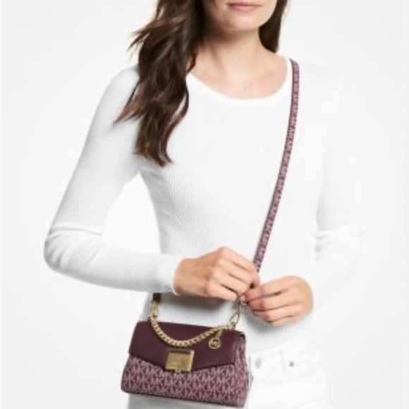 Bag: Michael Kors Lita Small Leather Crossbody Bag color Bordeaux Multi - Picture 2 of 6